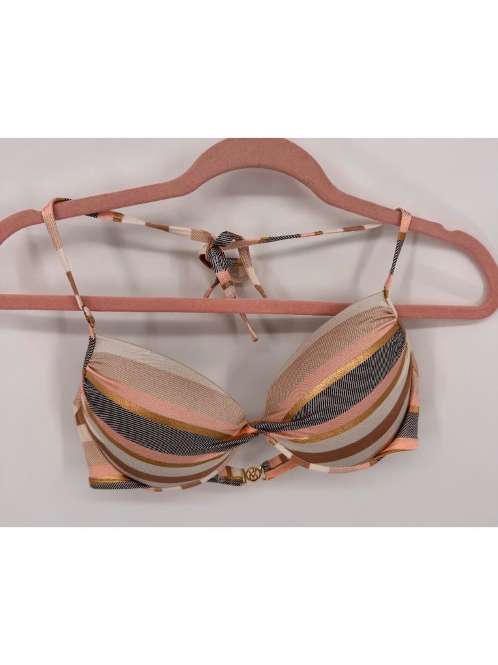Victorias Secret Striped Padded Underwire Multicolored Halter Bikini Top 34D